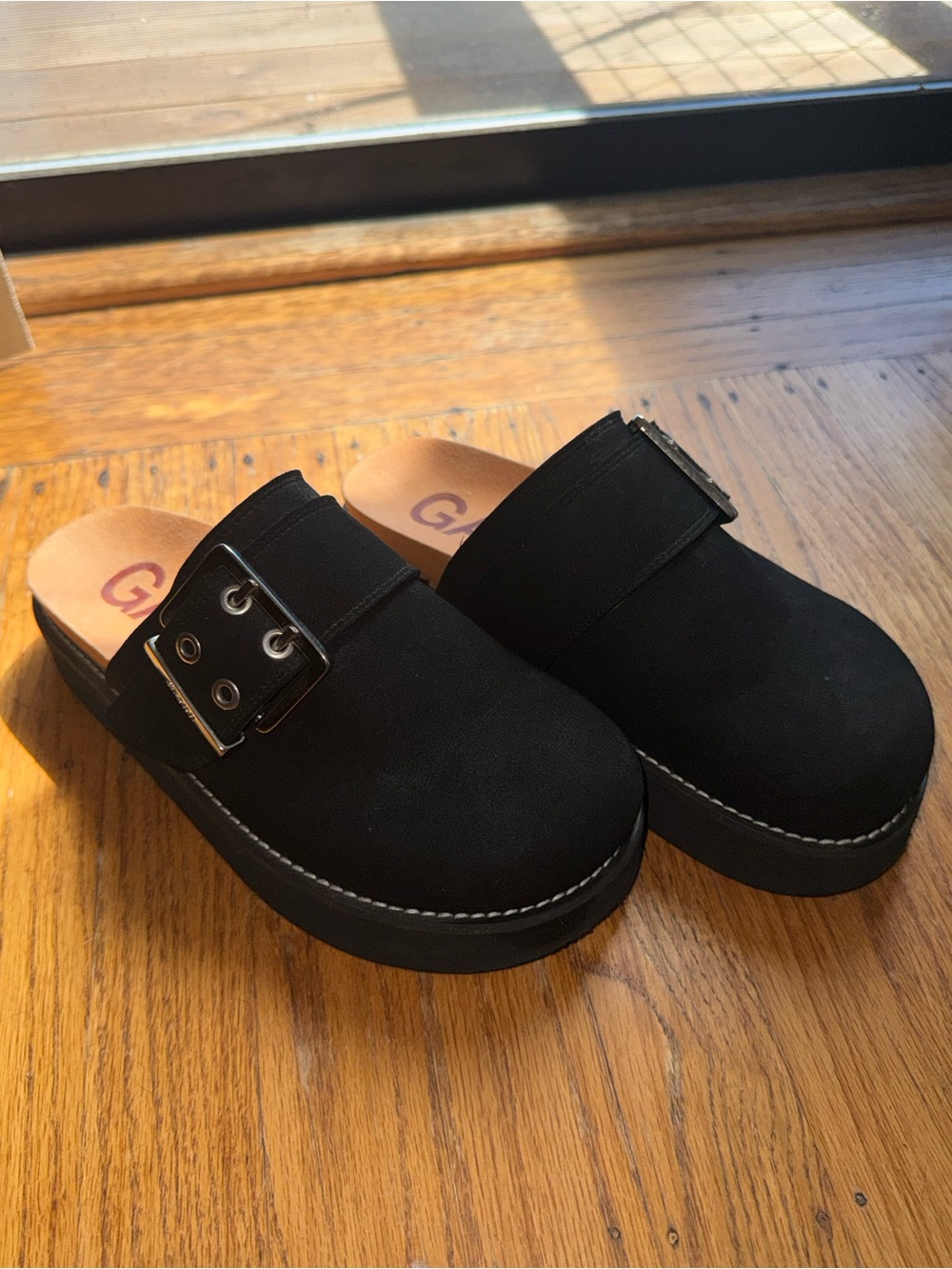 Ganni Black Platform Clogs with Buckle Detail